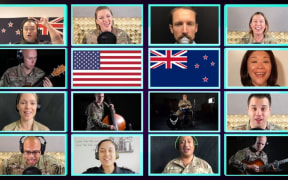 A still from the video of a collaboration between Band of the Pacific and the New Zealand Defence Force, Navy and Air Force.