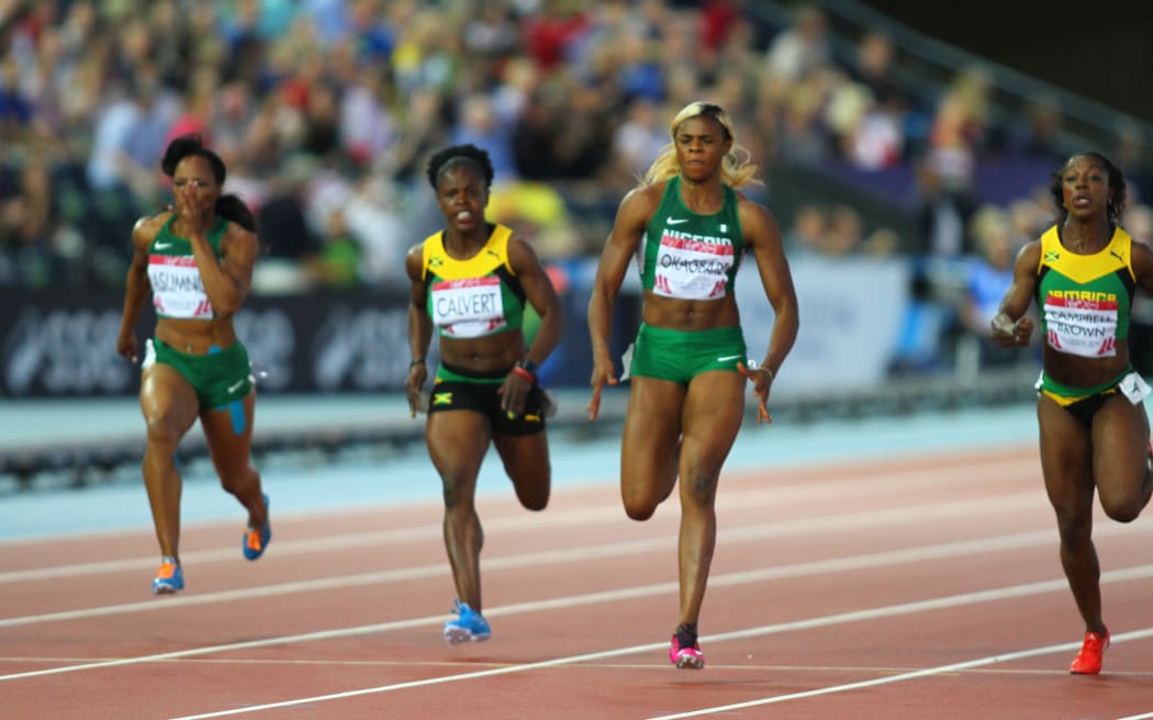 Women's 100m final at the Glasgow Commonwealth Games.