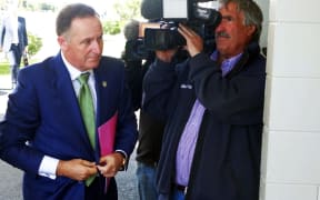 John Key arrives at the Greymouth meeting.