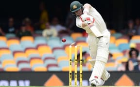 Australian captain Steven Smith is bowled out by Trent Boult. Day Two, 6 November 2015. New Zealand tour of Australia, 1st test at Brisbane 5-9 November 2015. Copyright photo: www.photosport.nz