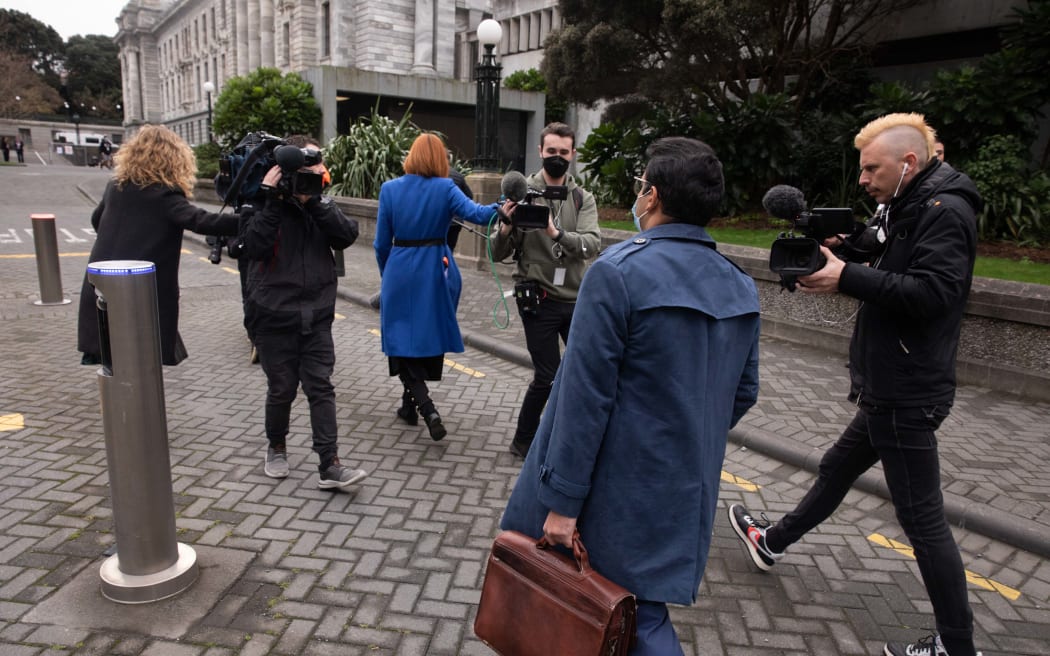 Dr Gaurav Sharma arrives at parliament before a caucus meeting that will determine if he is expelled from the Labour Party