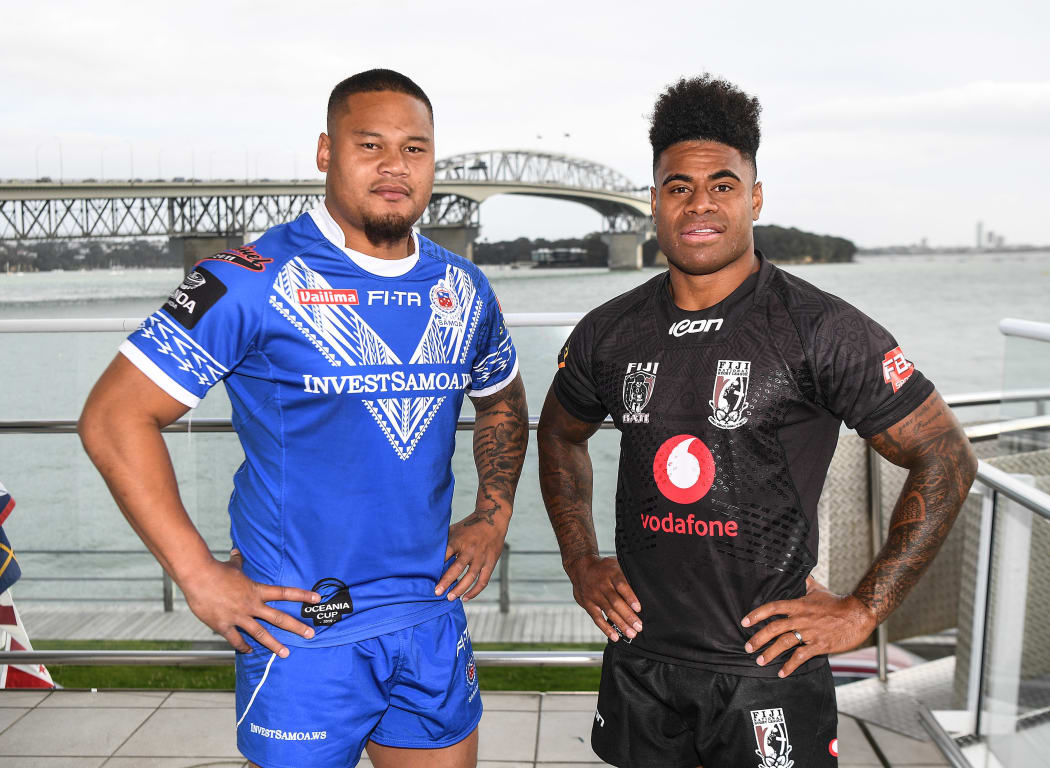 Toa Samoa captain Joey Leilua, (left), and Fiji Bati captain Kevin Naiqama