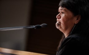 Minister for Local Government Nanaia Mahuta holds a press conference in the Beehive Theatrette on the Three Waters reform.