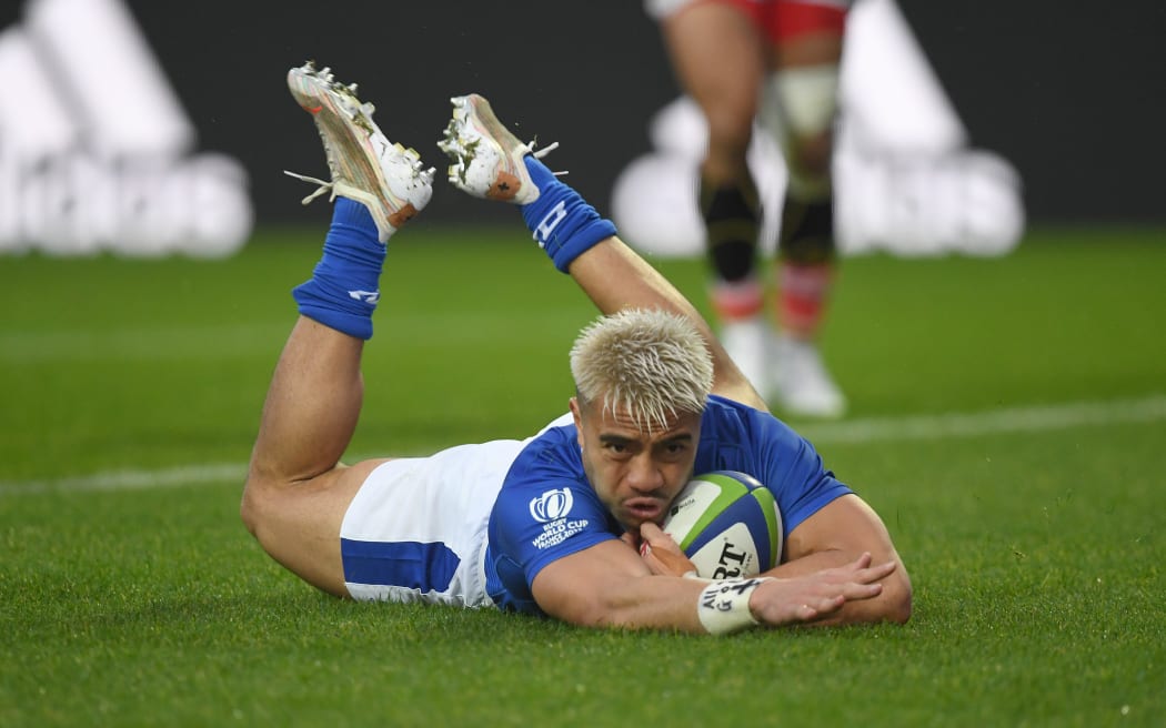 Jonathan Taumateine scores.
Manu Samoa v Kale Tahi Tonga, International Rugby Union Test Match. FMG Stadium Waikato, Hamilton, New Zealand. Saturday 17 July 2021.. © Copyright Photo: Jeremy Ward / www.photosport.nz