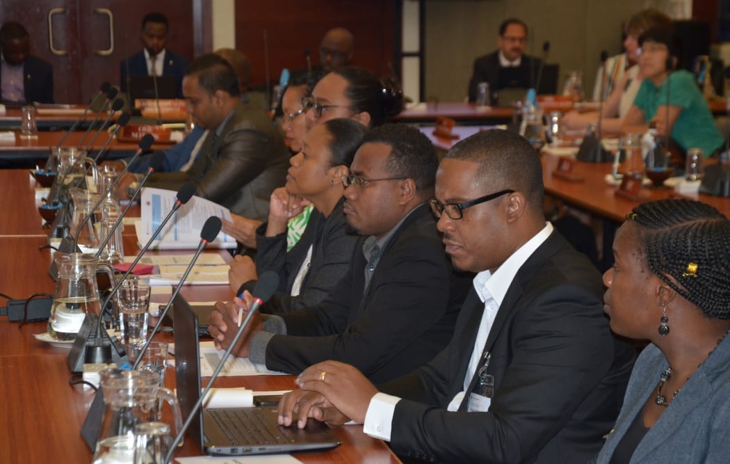 Delegates at the Commonwealth conference in Apia today.