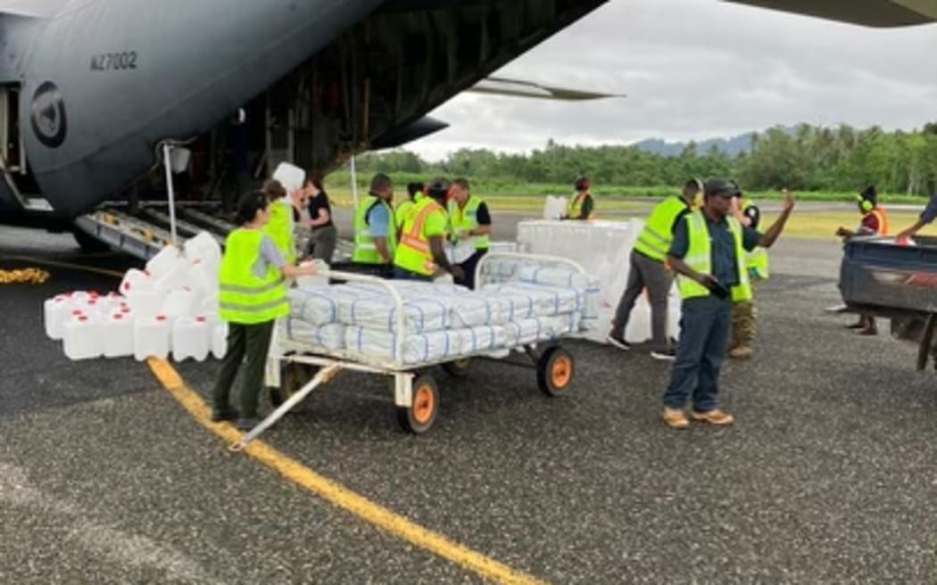 An RNZAF C-130 Hercules landed in Buka, in the Autonomous Region of Bougainville, Papua New Guinea on 11 August, 2023, carrying aid supplies following ongoing volcanic activity on nearby Mount Bagana.