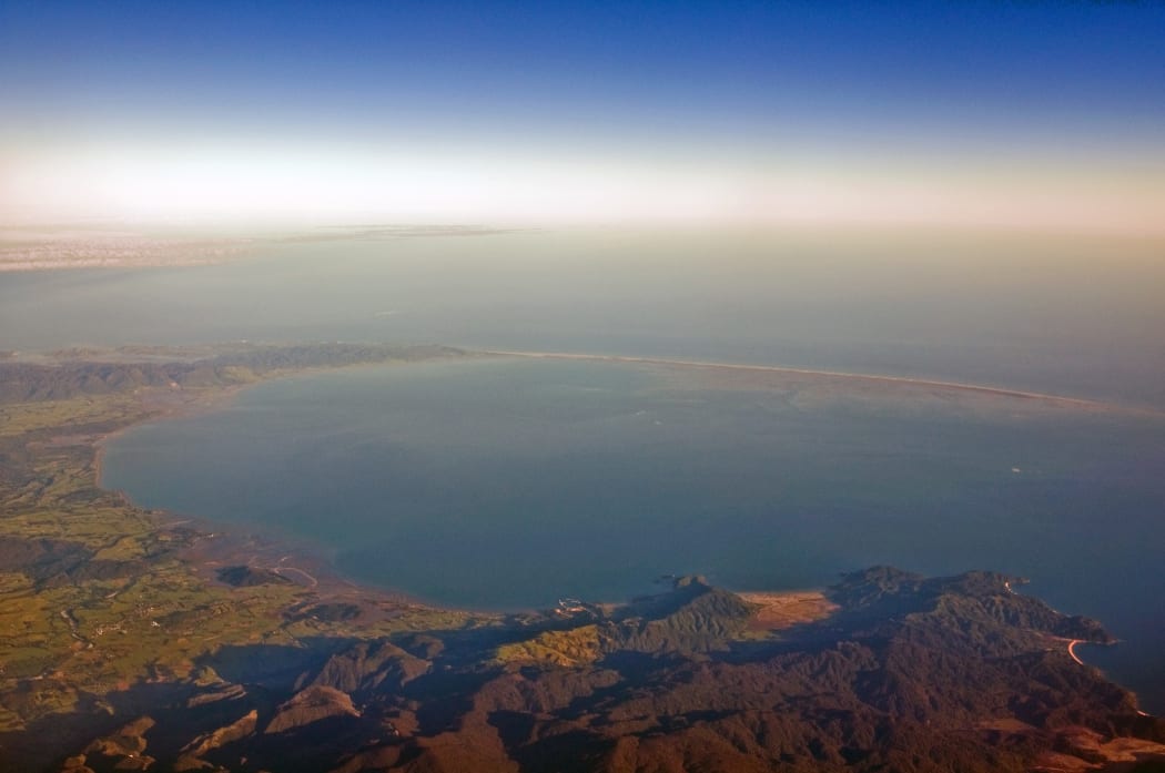 Golden Bay and Farewell Spit from the sky.