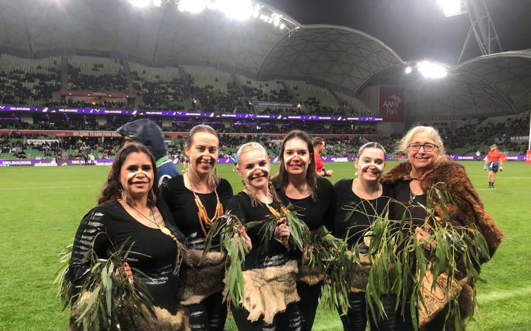 Djirri Djirri, who are the only Wurundjeri female dance group and traditional custodians of Narrm (Melbourne) alongside Wurundjeri Elder Aunty Joy Murphy Wandin (right).