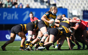 Taranaki player Brooke Neilson makes a run during the Farah Palmer Cup game against Tasman Mako, at Trafalgar Park, Nelson, 27 August 2023. ©Copyright Photo: Chris Symes / www.photosport.nz
