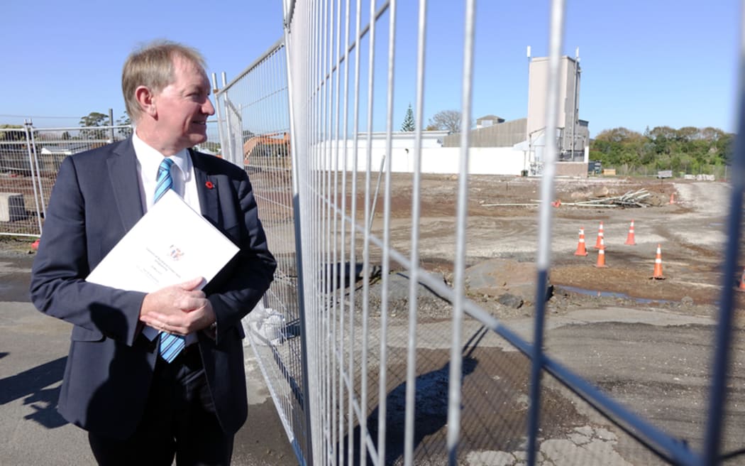 Nick Smith at a housing development in Three Kings in Auckland.