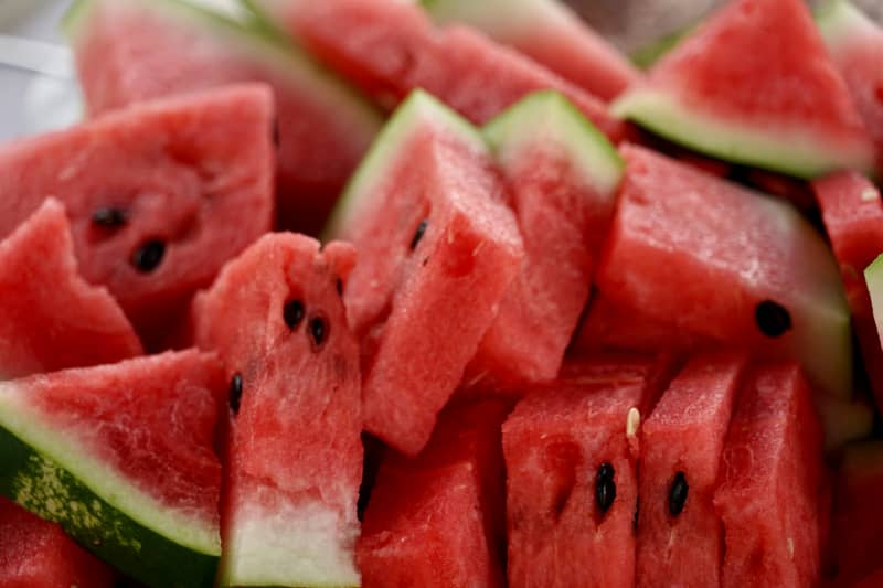 A close-up shot of watermelon slices.