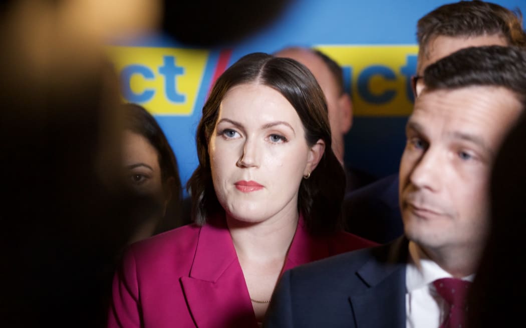 ACT party deputy leader Brooke van Velden speaks to media following the party's campaign launch in Auckland on 17 September 2023.