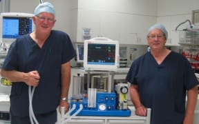 John Hyndman, left, and Ivan Batistich with the HYVAN, a portable anaesthesia machine they designed.