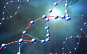 DNA in space, conceptual illustration. It is thought that micro-organisms could survive the harsh conditions of space transported on the surface of space debris, such as comets and meteorites. These micro-organisms may form life on other planets if there are suitable conditions. The panspermia theory suggests the idea that life on Earth originated in this manner. (Photo by MARK GARLICK/SCIENCE PHOTO LIBRA / MGA / Science Photo Library via AFP)