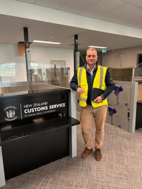Hamilton Airport group general manager operations Ben Langley, inside the new international terminal as it was being built.