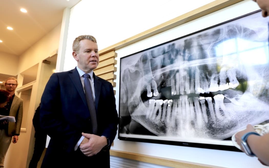 Labour Party leader Chris Hipkins visiting a dental clinic in Tauranga, on the election trail.