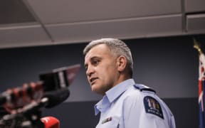 Acting Wellington district commander inspector Dion Bennett speaks to media after police take over scene of fatal fire at Loafers Lodge on 17 May, 2023.