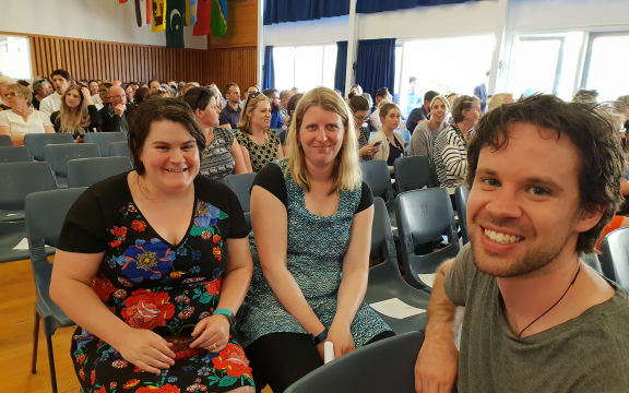 Teachers Sara McKee, Fiona Mcdiarmid and David Starshaw at the PPTA meeting.