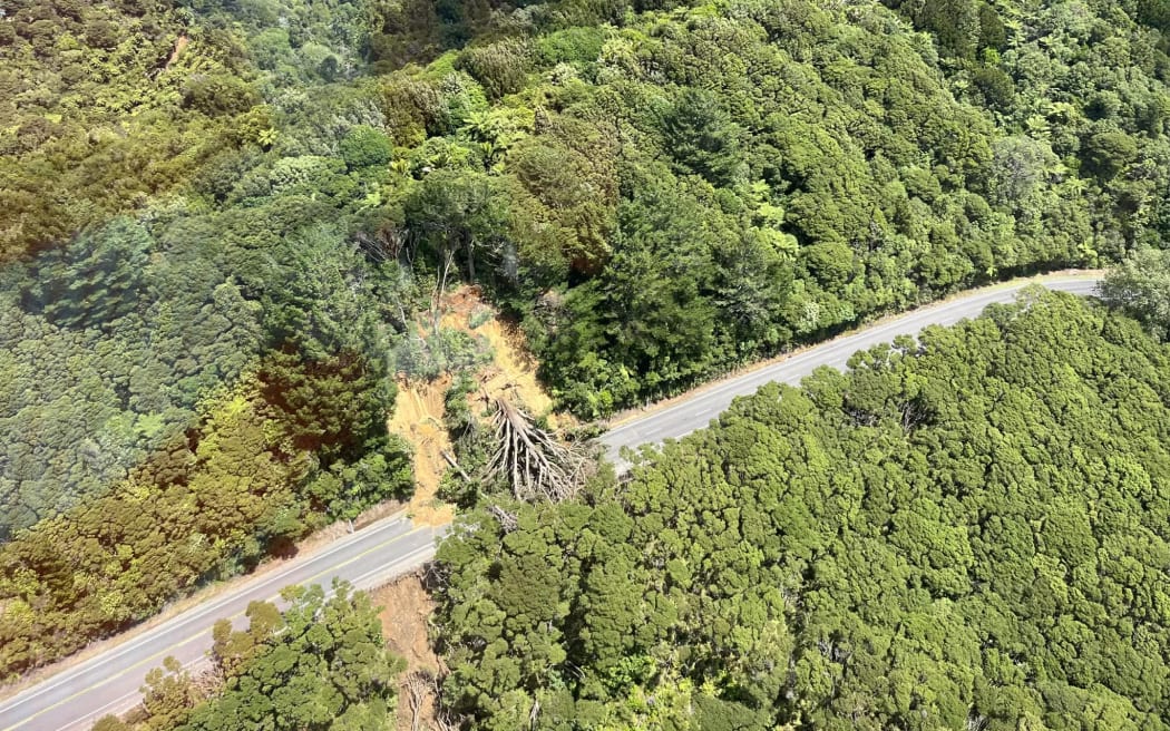 Damage to State Highway 35 from a landslide.