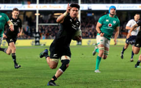 All Blacks Ardie Savea runs in a try.