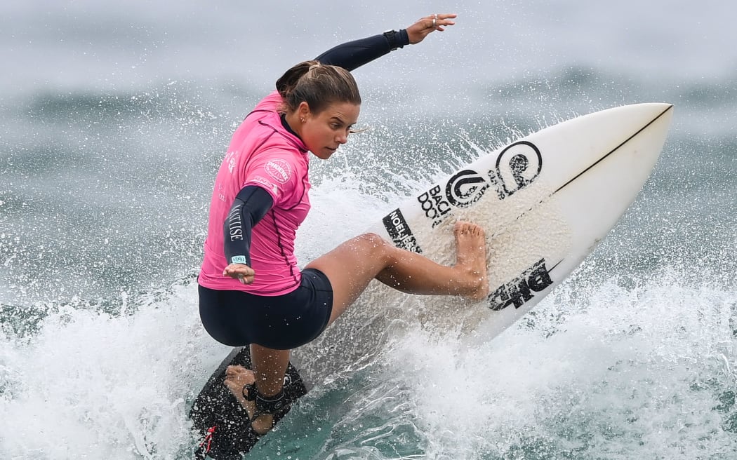 Taranaki's Paige Hareb.
Finals of the Surfing New Zealand National Championships 2021.
