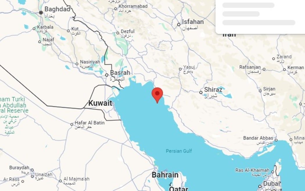 A Google maps screenshot showing the location of Kharg Island in the Persian Gulf, 50km off the Iranian coast, and home to the country's biggest oil export terminal.