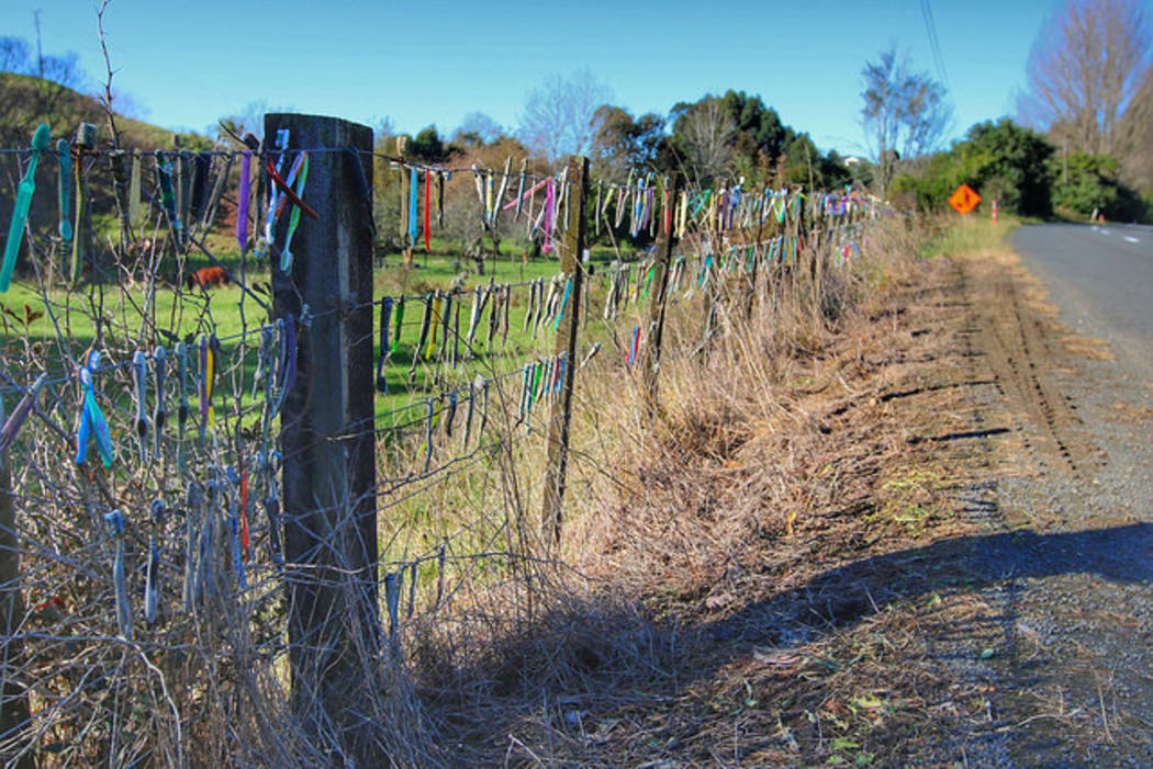 The toothbrush fence in Te Pahu, Waikato.