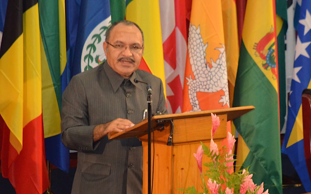 The PNG Prime Minister Peter O'Neill speaking at the SIDS Conference in Samoa.