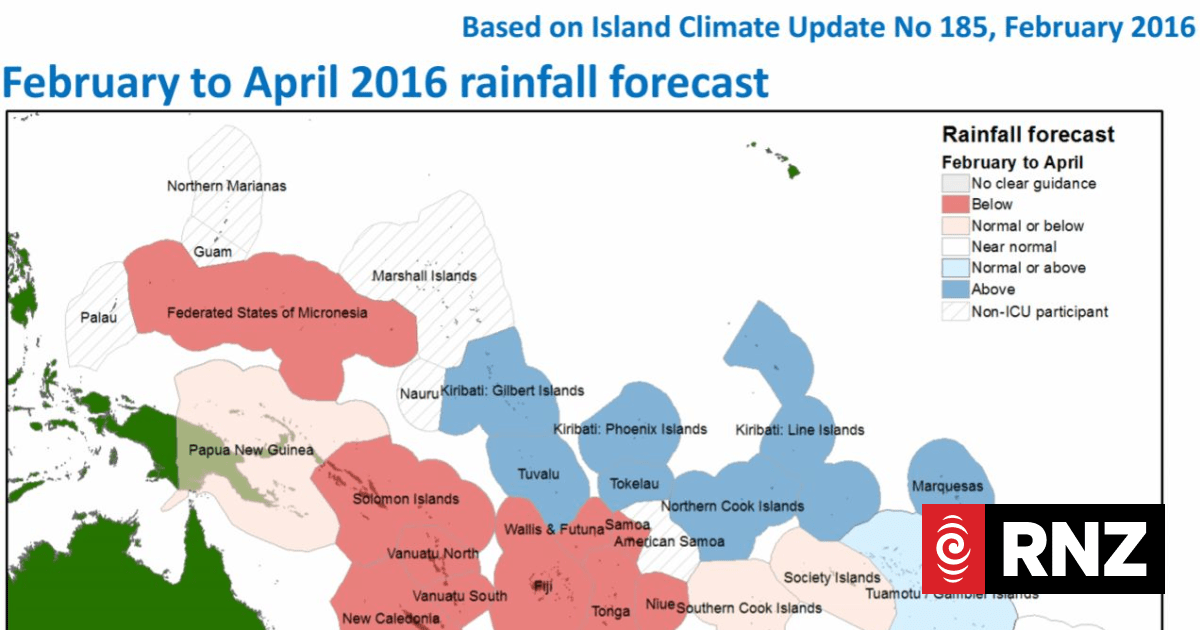 Below normal rainfall predicted for several Pacific nations | RNZ News