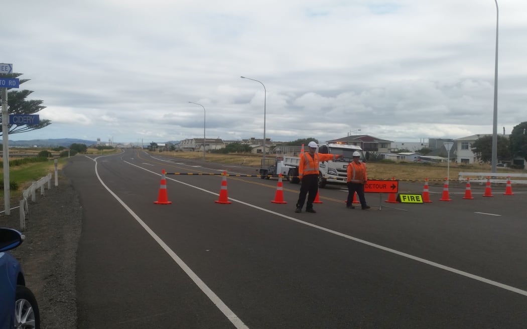 The cordon around the fire at the Ravensdown fertiliser plant near Napier.