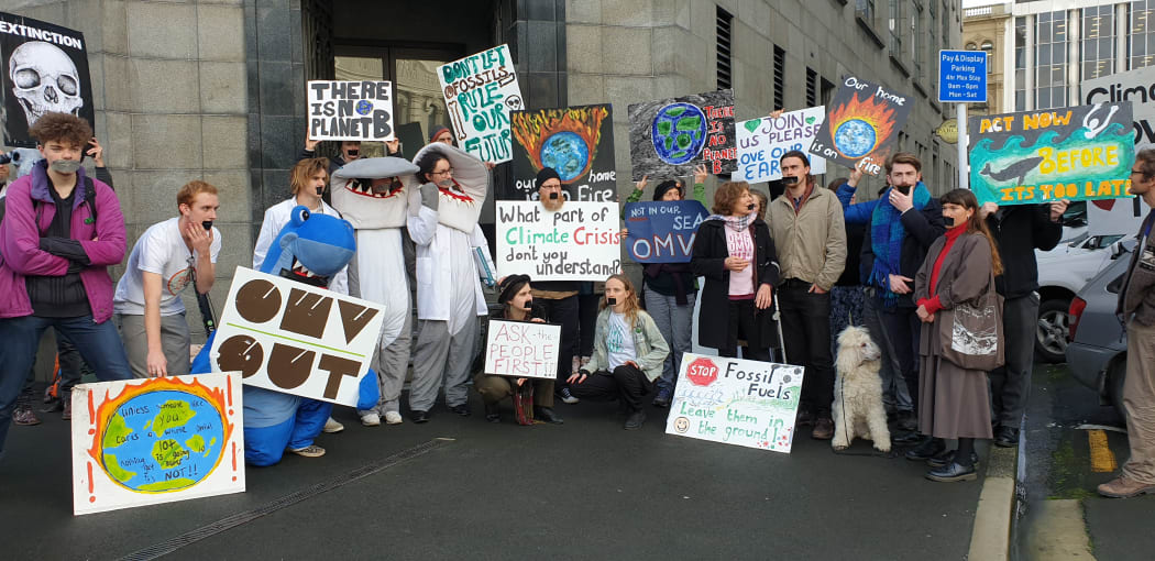 A protest against oil company OMV's consent application to discharge trace amounts of harmful substances while drilling in the Great Southern Basin.
