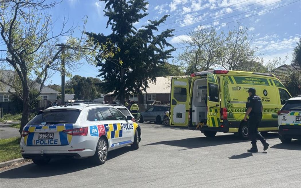 Emergency services at a house in Bryndwr, Christchurch.