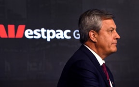 Westpac chief executive Brian Hartzer speaks during a press briefing after the company's full year results were announced in Sydney on November 6, 2017. -