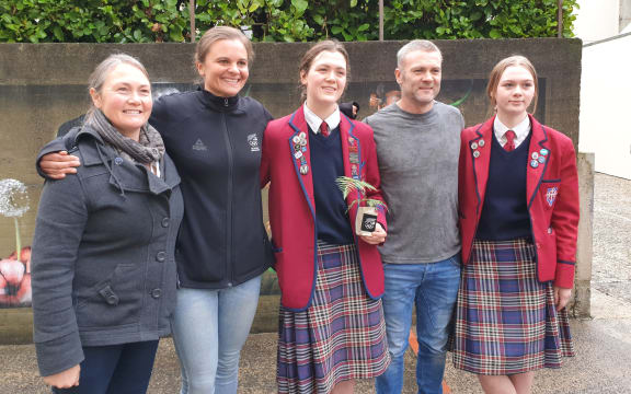 Erika Fairweather with her family. The17-year-old swimmer from Kavanagh College has been officially announced as a member of the NZ team for the Tokyo Olympics 2021.