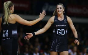 Silver Fern captain Casey Kopua Leana de Bruin in their 67-28 over South Africa