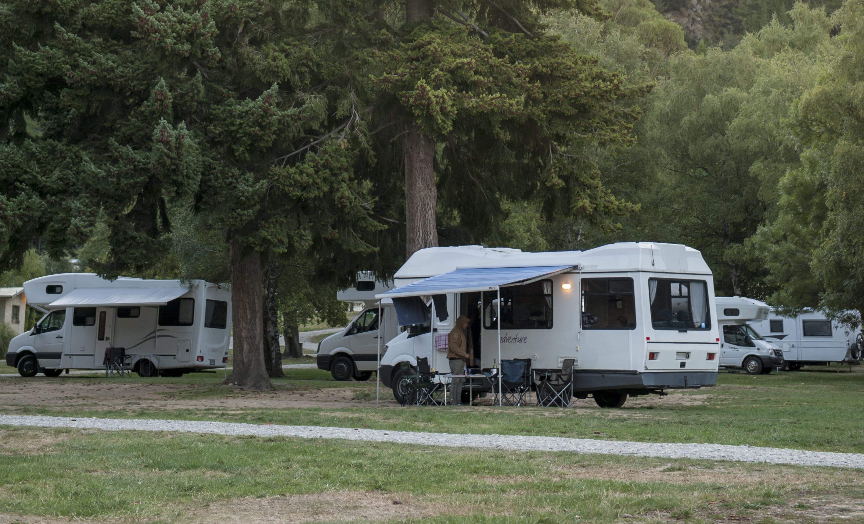 Camper vans at Lake Hawea Holiday Park - February 2016