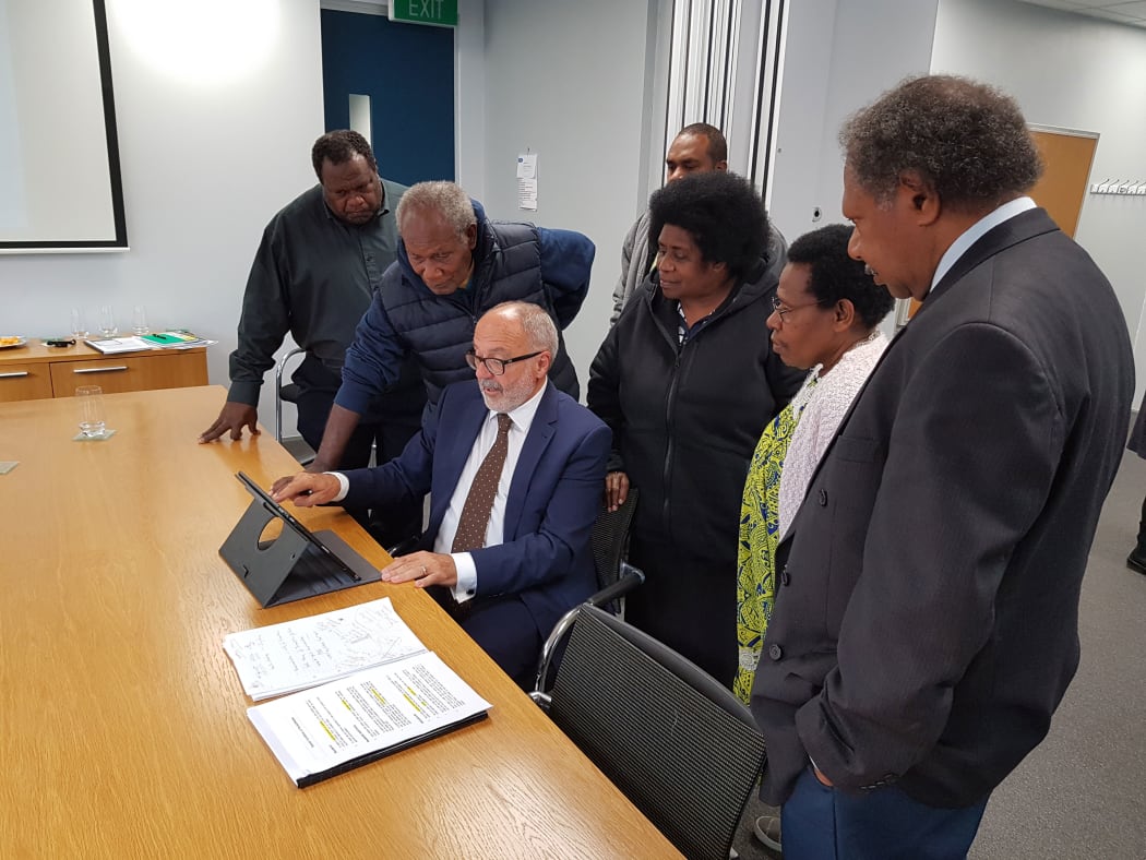 NZ Parole Board chairman Sir Ron Young with members of Vanuatu’s parole board in Wellington.