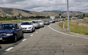 Traffic backed up near Levin