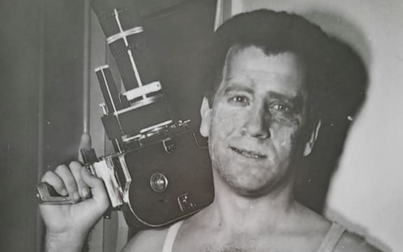 With his 16mm Bolex, straight after returning from filming the air-strikes by Israel on Jordan, 1967.