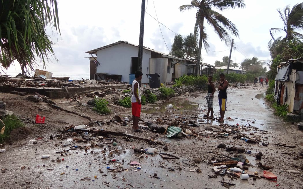 This 2014 photo shows the aftermath of a high tide storm surge in Majuro, the capital of the Marshall Islands.