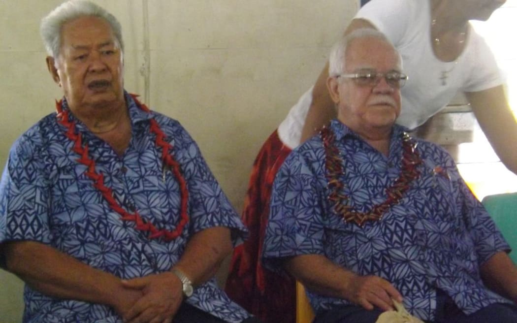 Samoa's newly elected members of the council of deputies, or deputy head of state, Tuiloma Lameko (L) and Le Mamea Ropati.