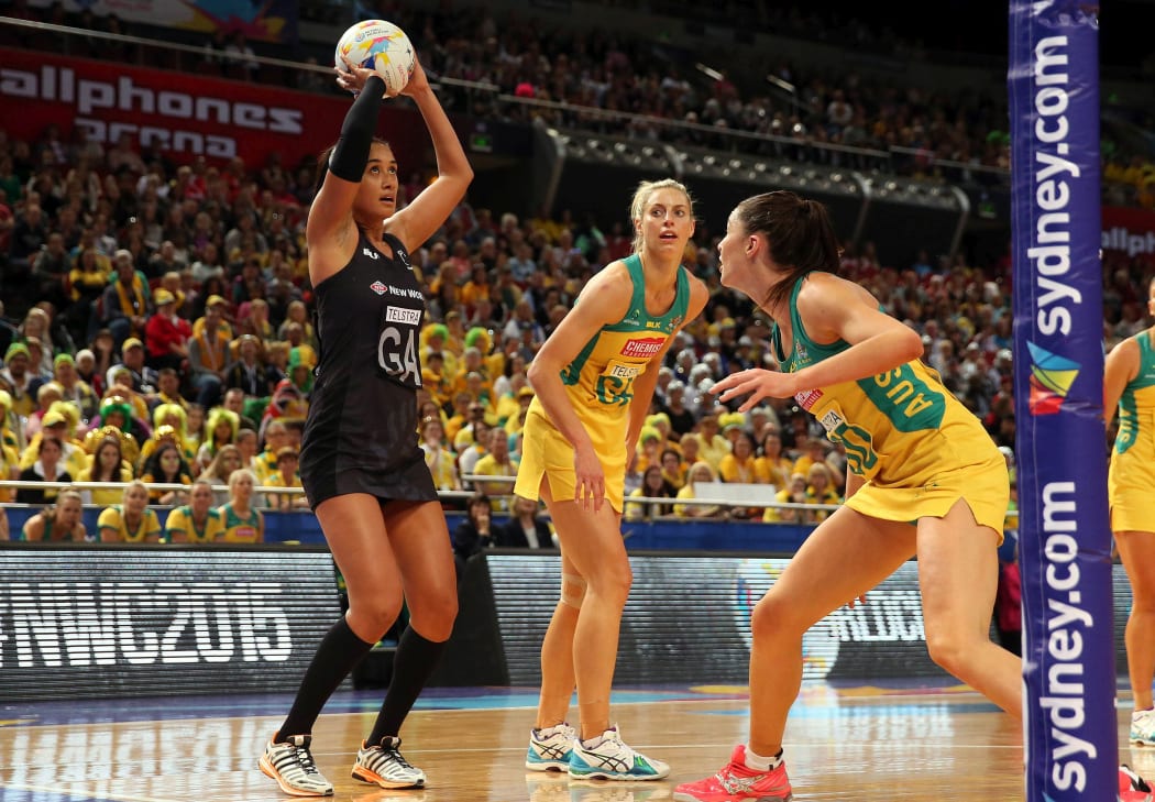 Former Australian defenders Laura Geitz (Middle) and Sharni Layton (Right) at the 2015 Netball World Cup