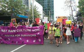 Protesters marched up Queen Street in Auckland.