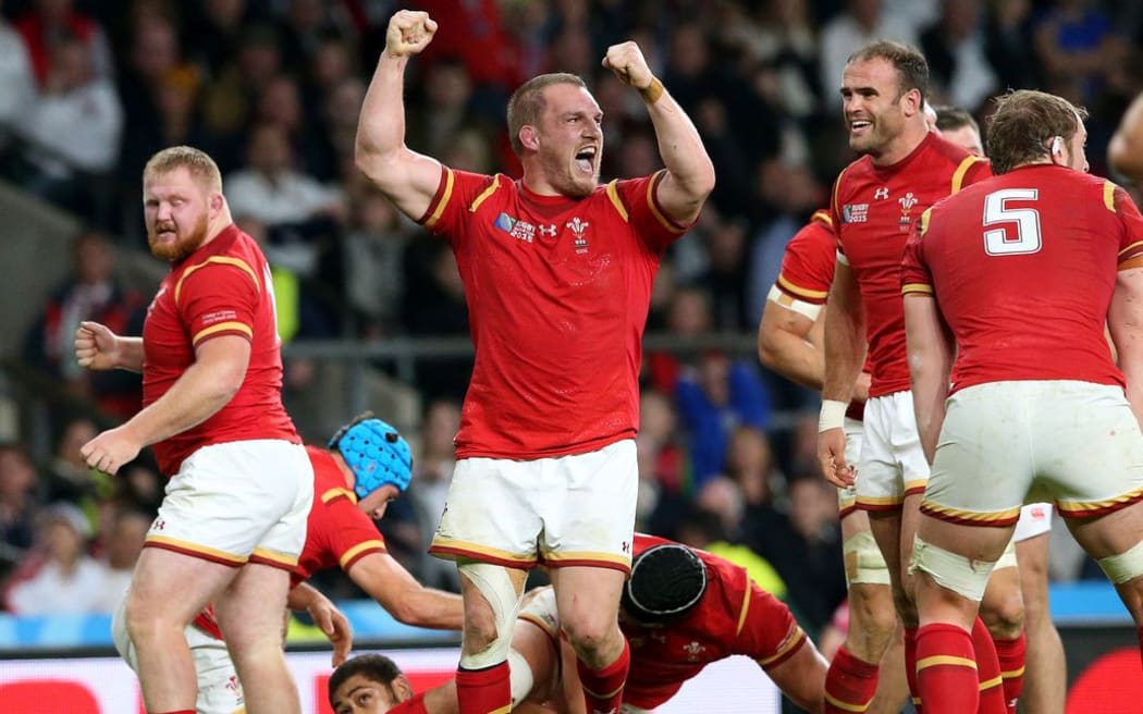 Wales' Gethin Jenkins celebrates at the final whistle.