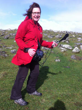 Producer Alison Ballance leans into the gale force winds that were blasting the proposed wind farm site and threatening to blow her off her feet as she recorded this story.