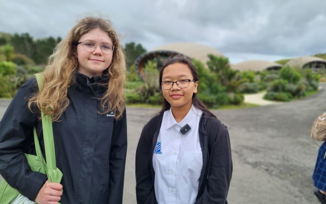 Whanganui Girls' College students Emily Andrews and Dini Mohamed Faizudin.