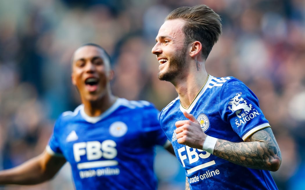 20th March 2022; The King Power Stadium, Leicester, Leicestershire, England; Premier League Football, Leicester City versus Brentford; James Maddison of Leicester City celebrates his goal from a direct free kick after 33 minutes (2-0)