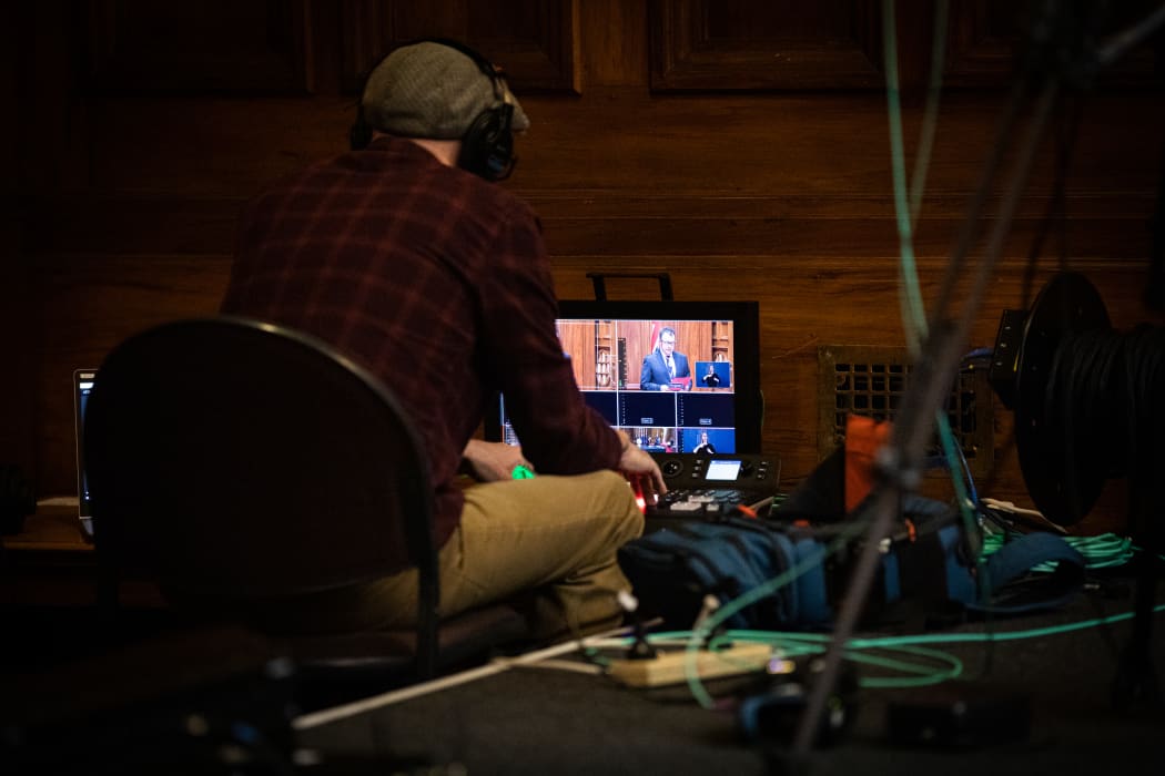 In a dark corner at the back of the chamber the live video feed goes out
