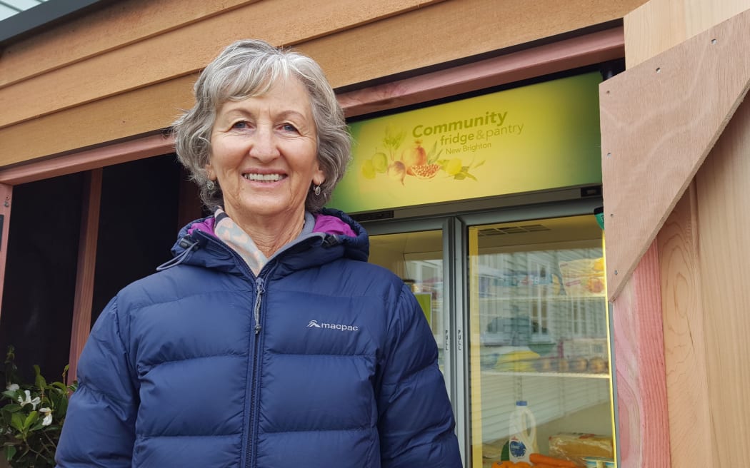 Trudy Burrows at the community fridge in New Brighton which she founded.