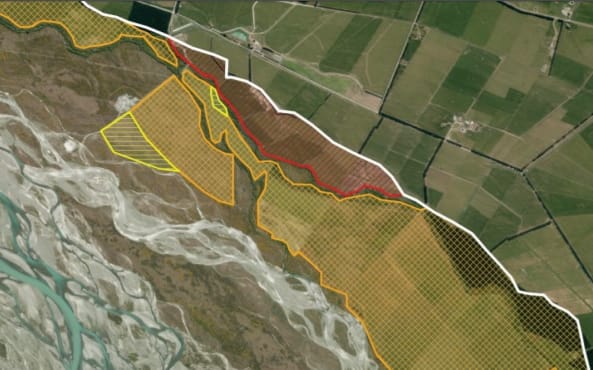Aerial photographs showing example of river margin vegetation clearance and land use change in the lower Rakaia River